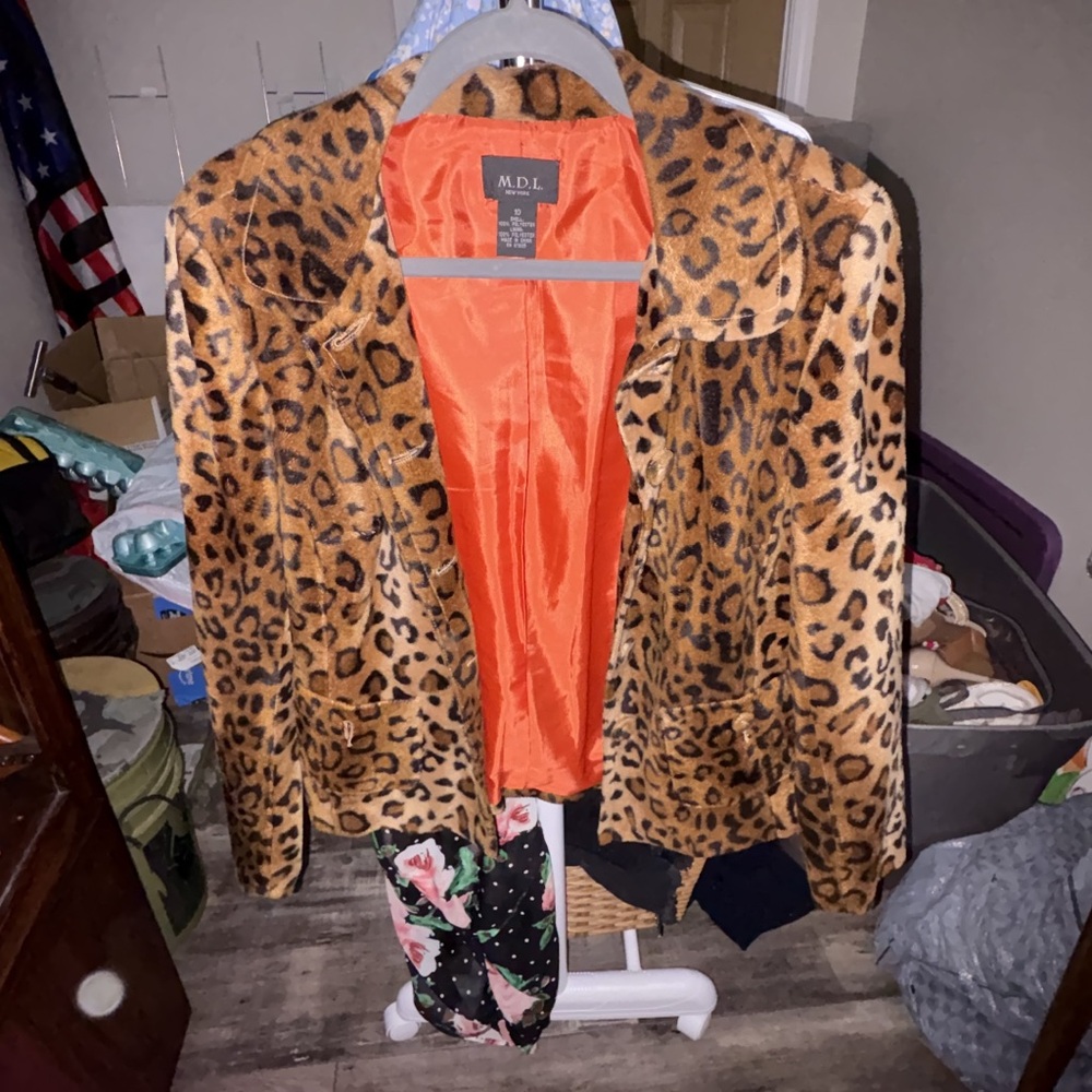 Brown and Tan Leopard Print Blazer with Vibrant Lining